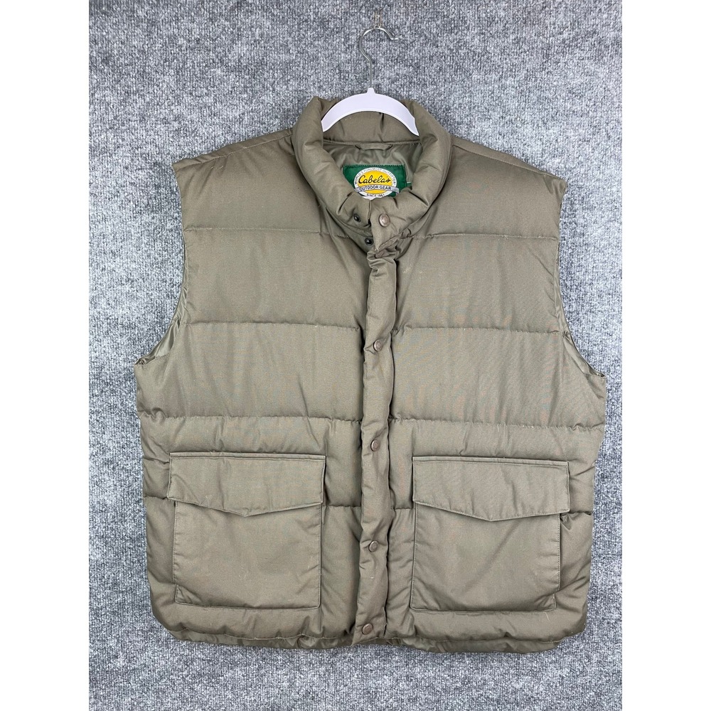 Cabelas Down Vest Mens Large Olive Green Excellent Premier Northern Goose Puffer